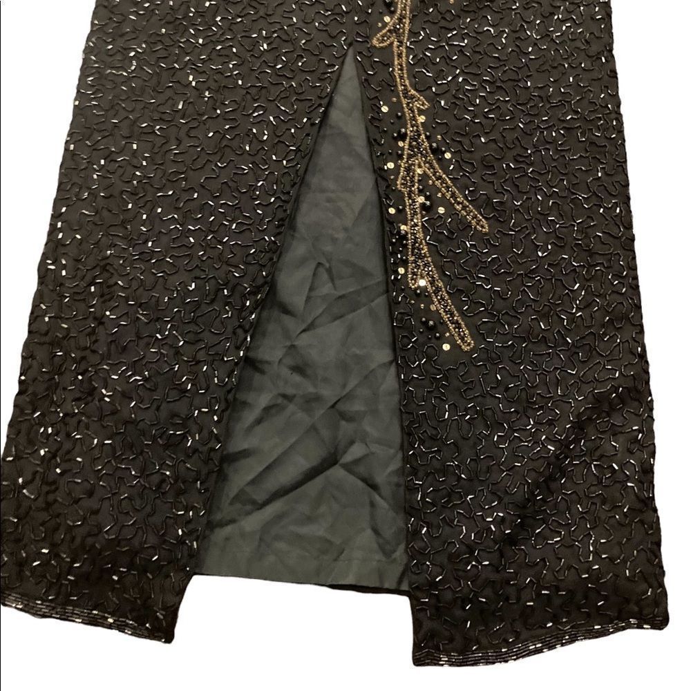 Vintage Swee Lo black and gold sparkling shimmery  sequin evening gown w/ split - Picture 7 of 13